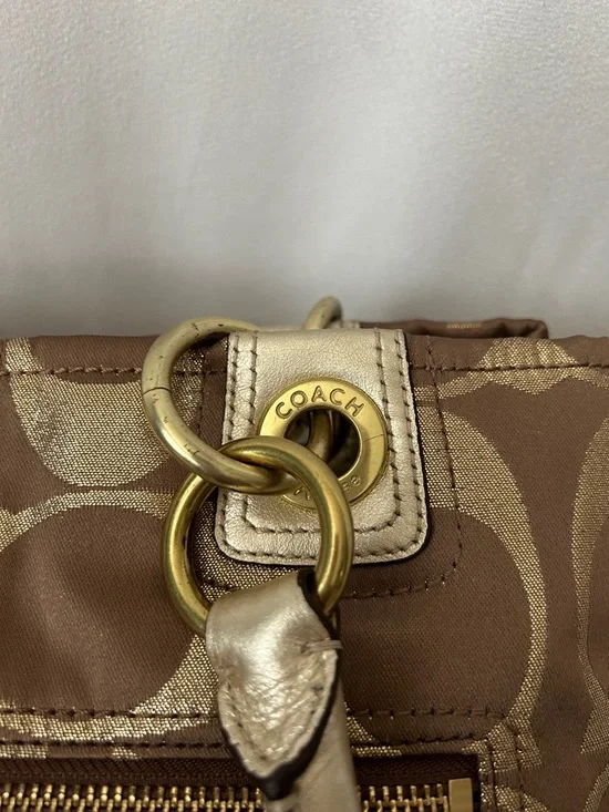 Coach Hampton Brown/Gold Signature Double Handles Travel Tote Bag Purse 🌺🌺 - Picture 6 of 14